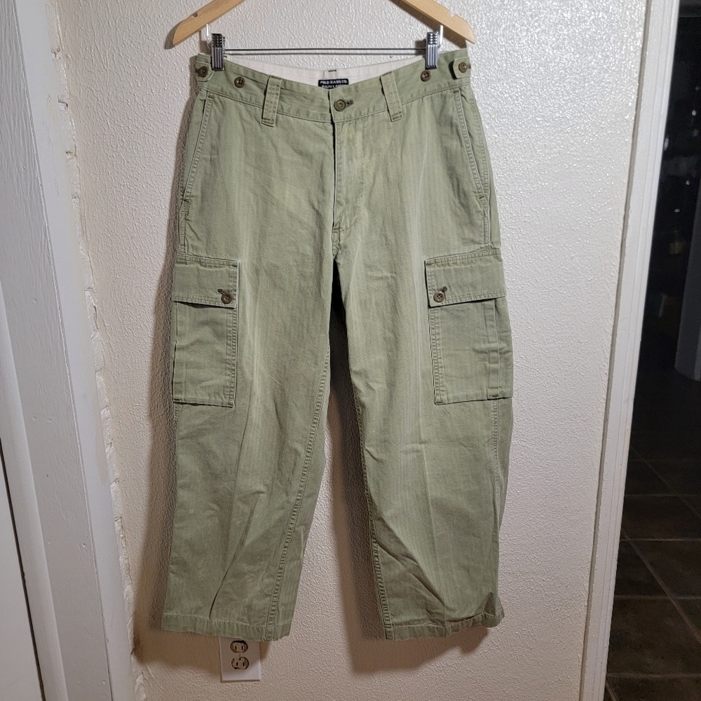 Vintage 90s Polo Jean Co. RL Wide Leg Cargo Military Pants sz 32x32 Green